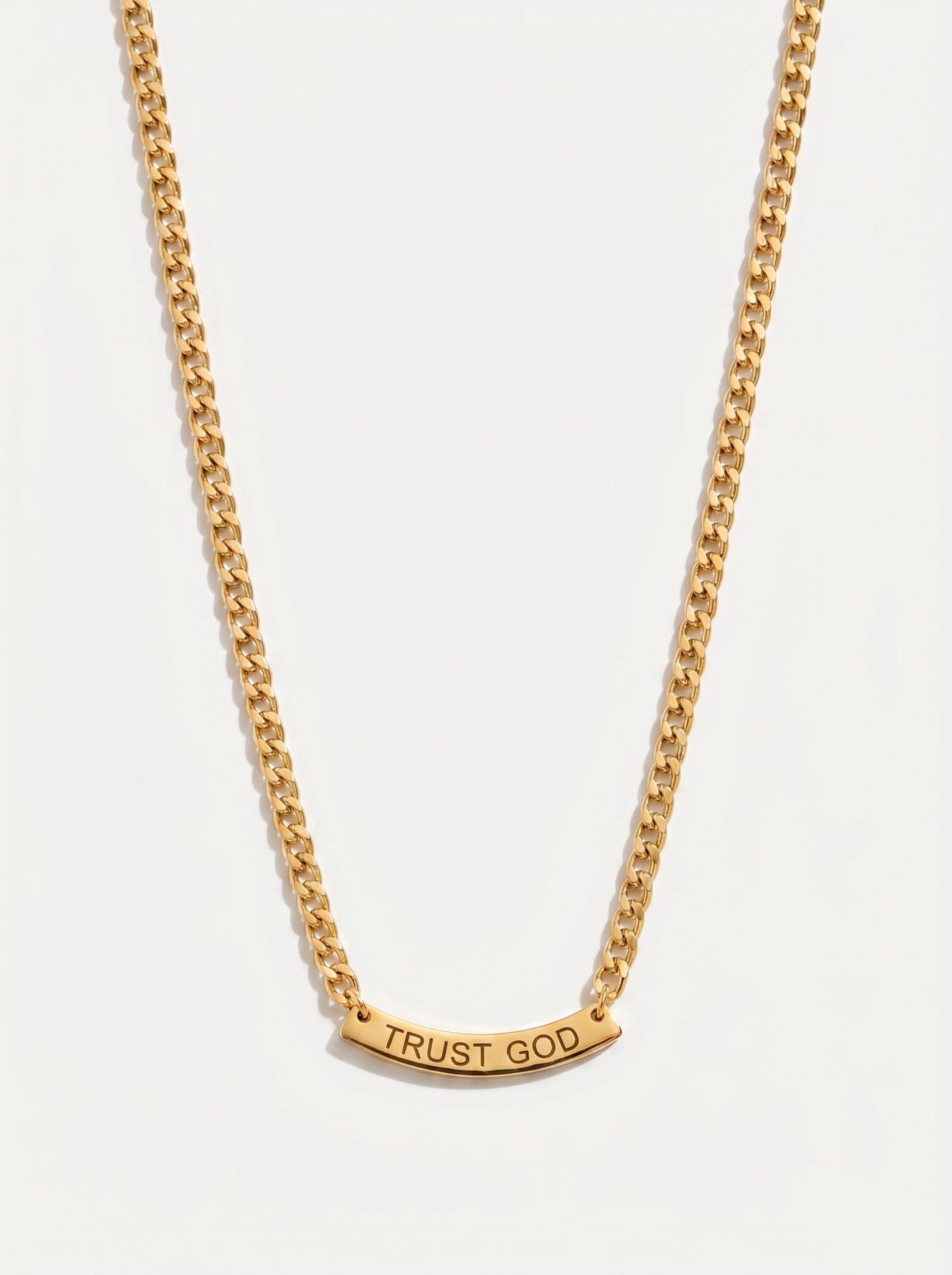 Trust God Curved Pendant Necklace Gold - A Meaningful Mood