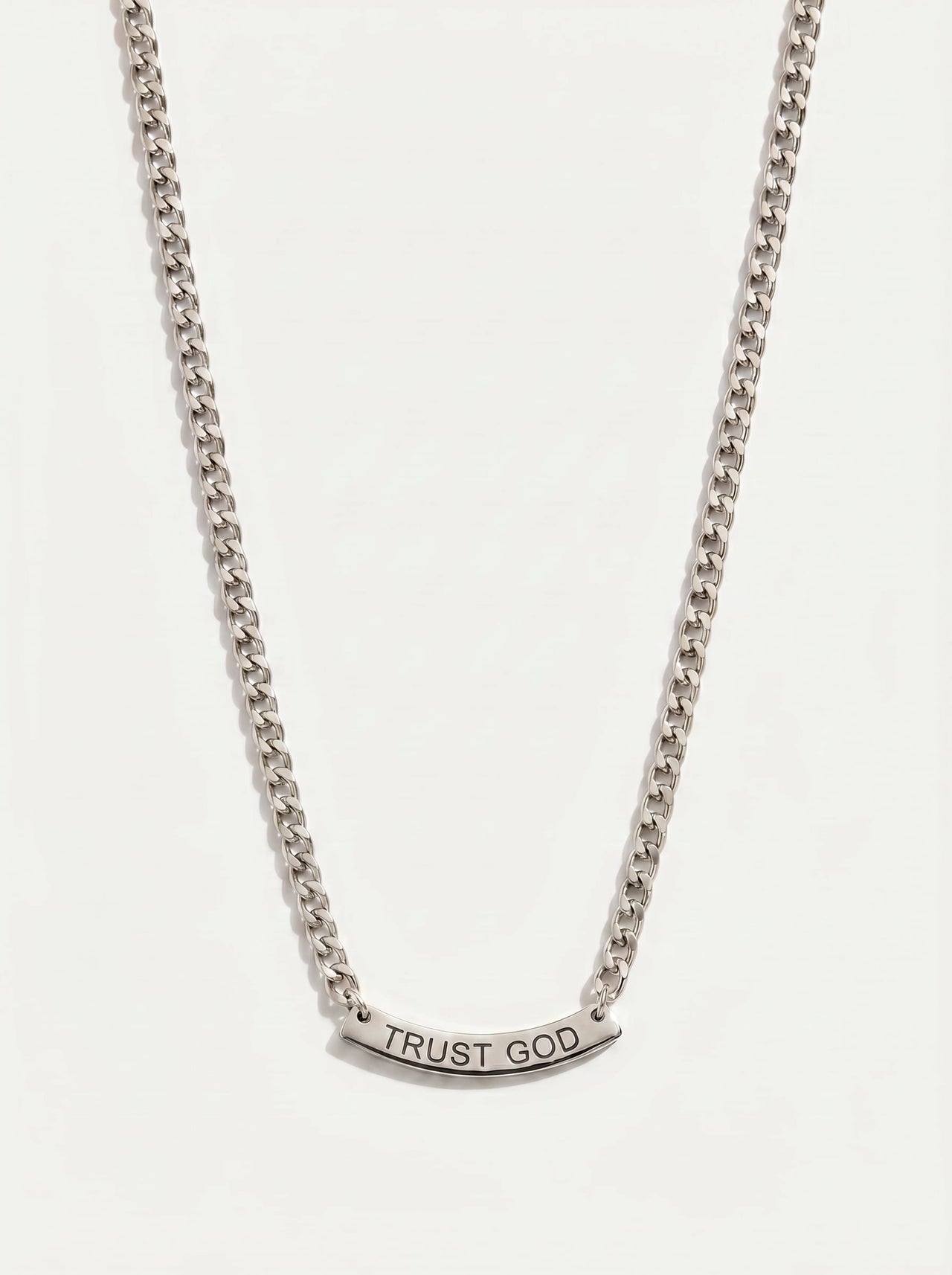 Trust God Curved Pendant Necklace Stainless Steel