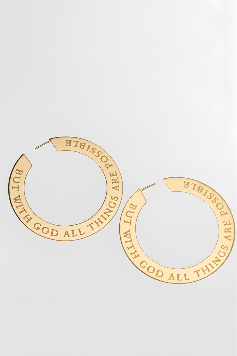 But With God...Large 18k Gold Plated Hoops - A Meaningful Mood