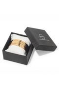 Gold scripture bangles presented in a black AMM gift box – perfect faith-based jewelry gift set for Christian women.