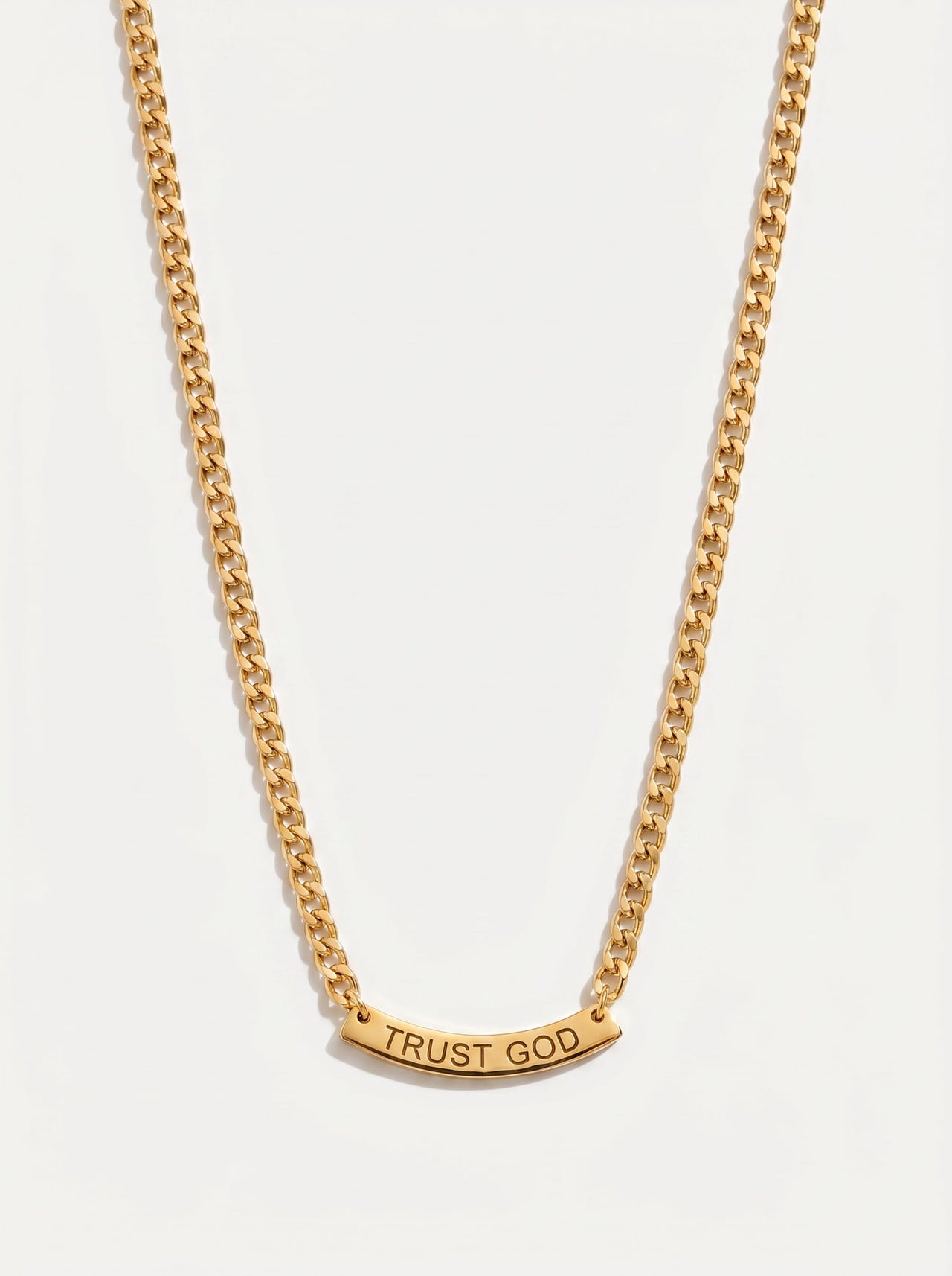 Trust God Curved Pendant Necklace Gold