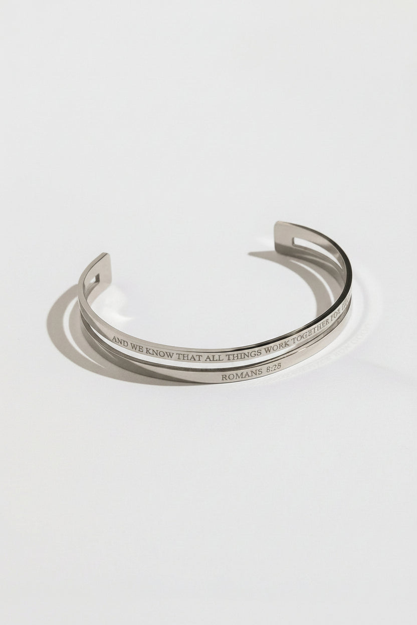 Romans 8:28 Purpose Double Bangle Stainless Steel - A Meaningful Mood