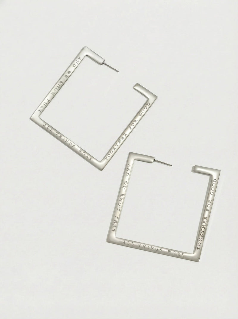 Romans 8:28 Purpose Sq. Hoops Stainless Steel - A Meaningful Mood