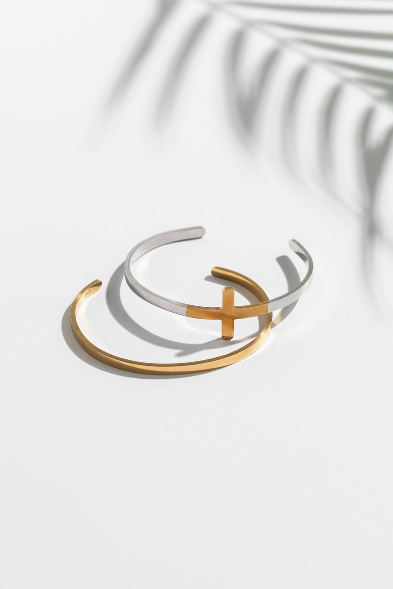 So Chic Two - Tone Cross Bangle Set - A Meaningful Mood