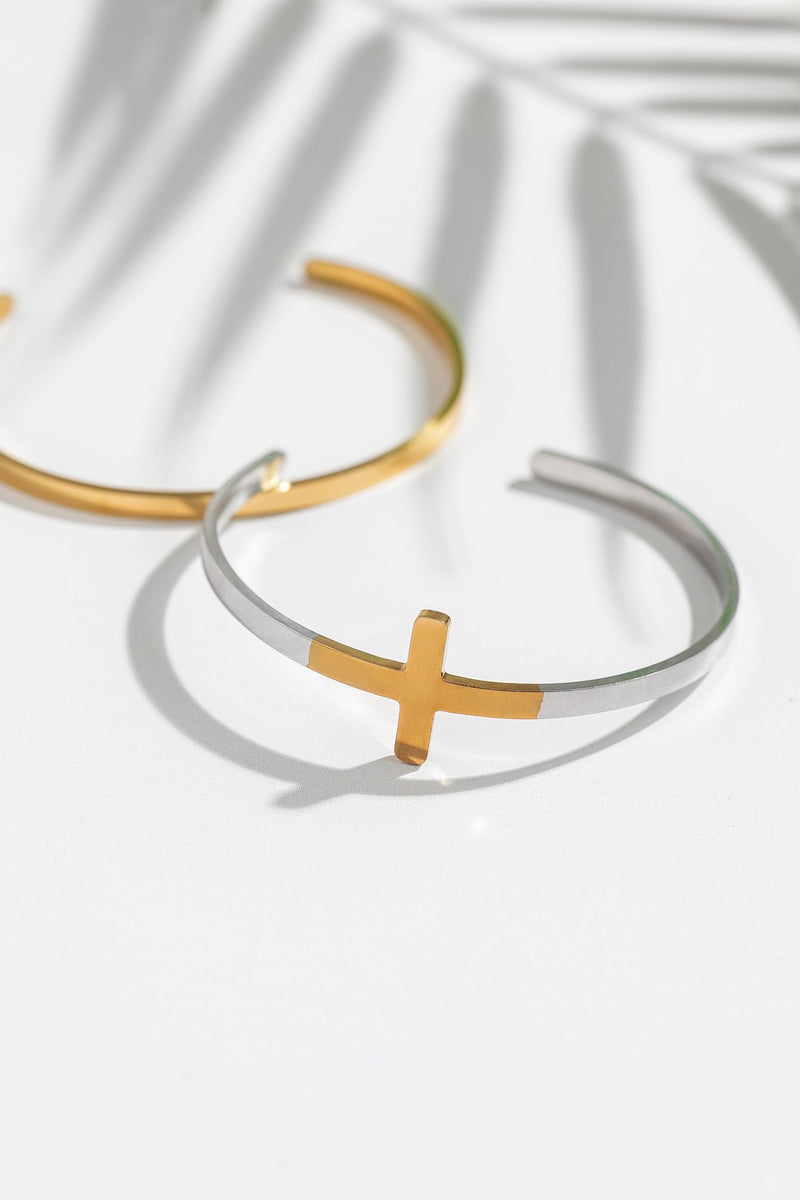 So Chic Two - Tone Cross Bangle Set - A Meaningful Mood