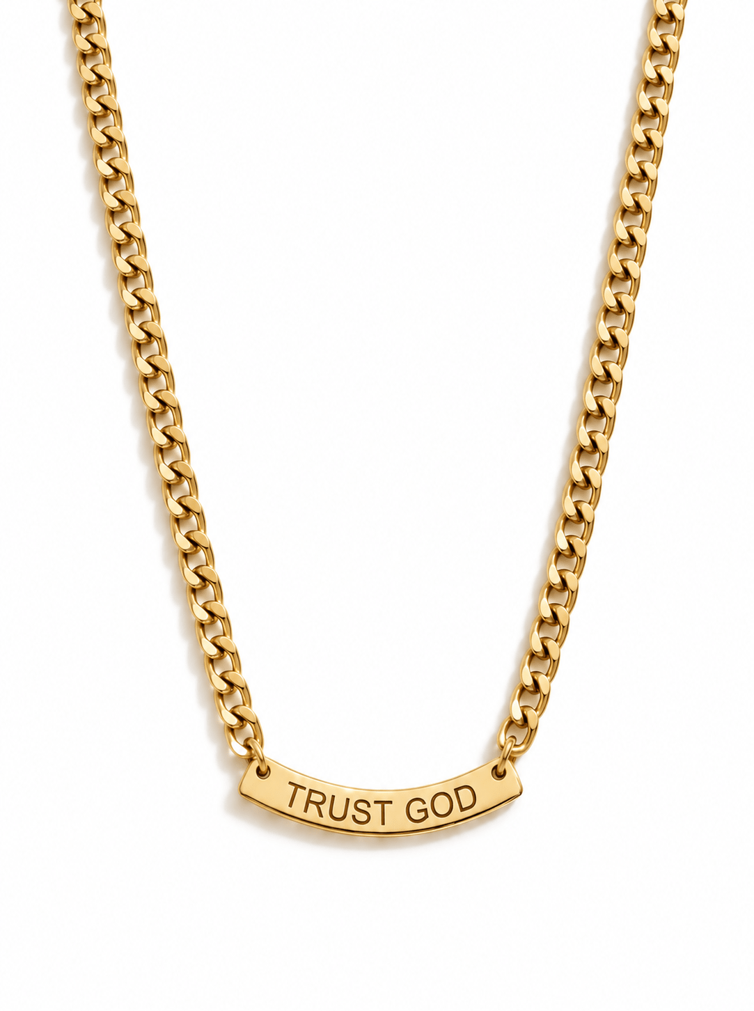 Trust God Curved Pendant Necklace Gold - A Meaningful Mood
