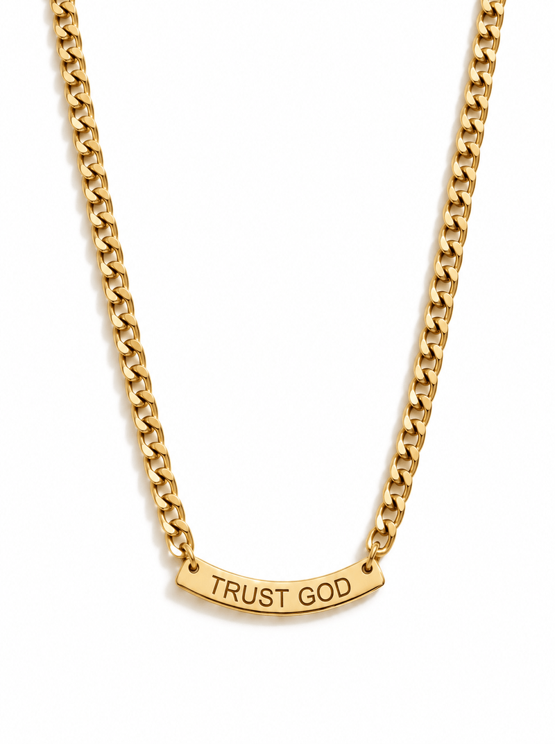 Trust God Curved Pendant Necklace Gold - A Meaningful Mood