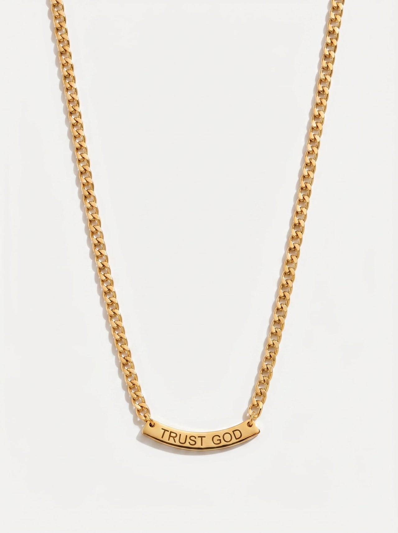 Trust God Curved Pendant Necklace Gold - A Meaningful Mood