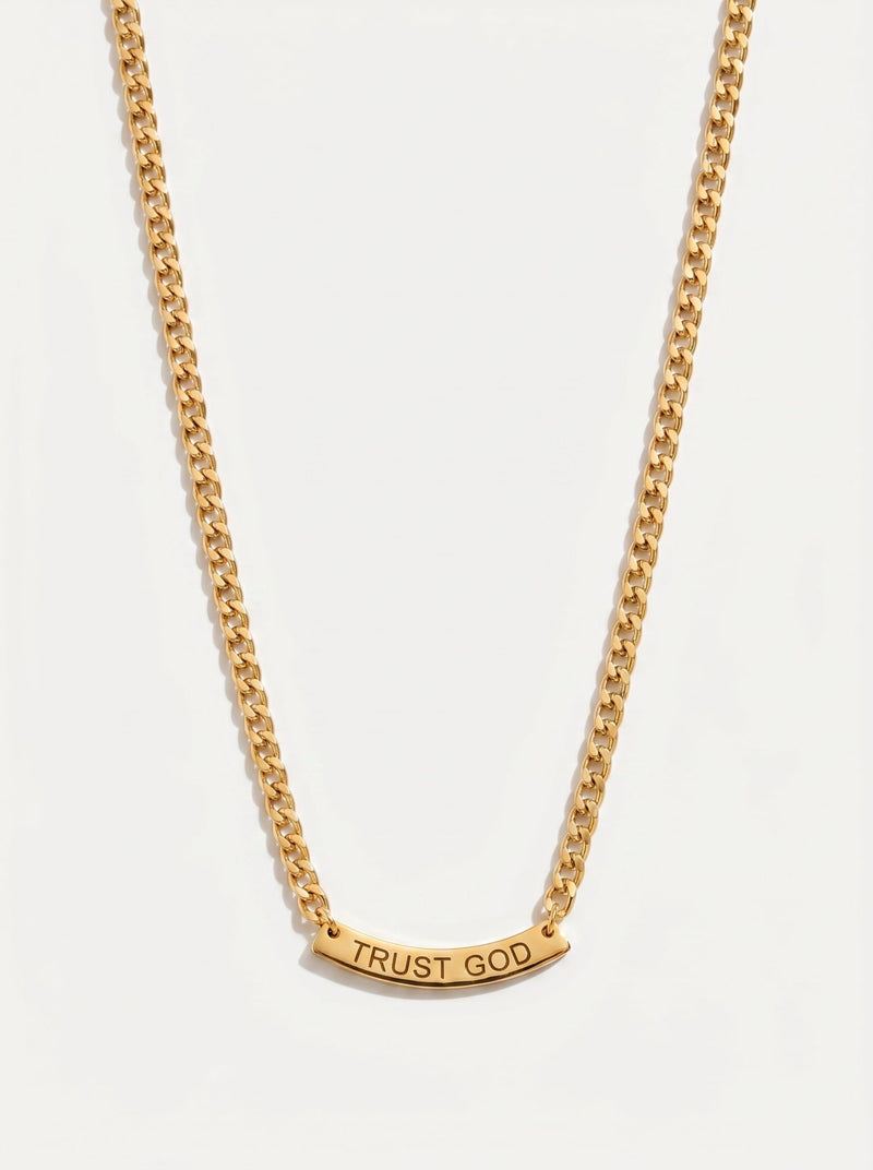 Trust God Curved Pendant Necklace Gold - A Meaningful Mood