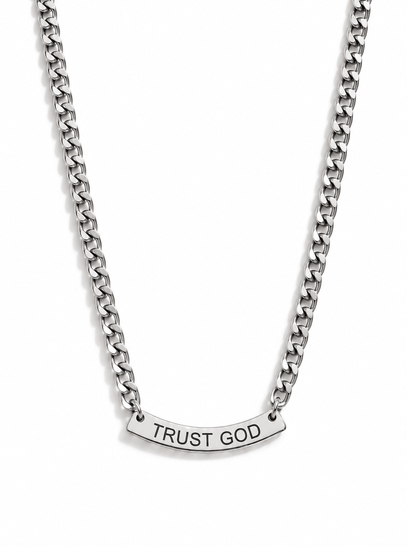 Trust God Curved Pendant Necklace Stainless Steel - A Meaningful Mood