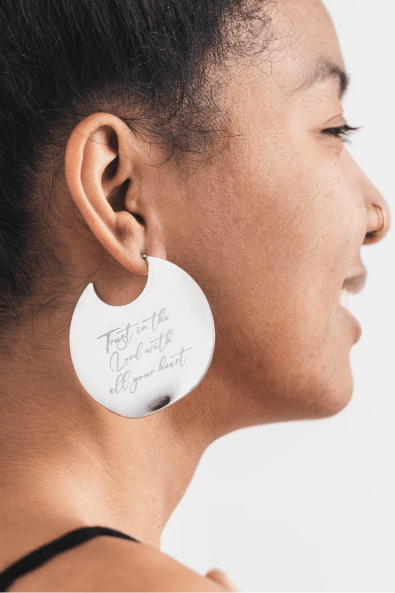 Trust In the Lord Engraved Earrings Stainless Steel - A Meaningful Mood