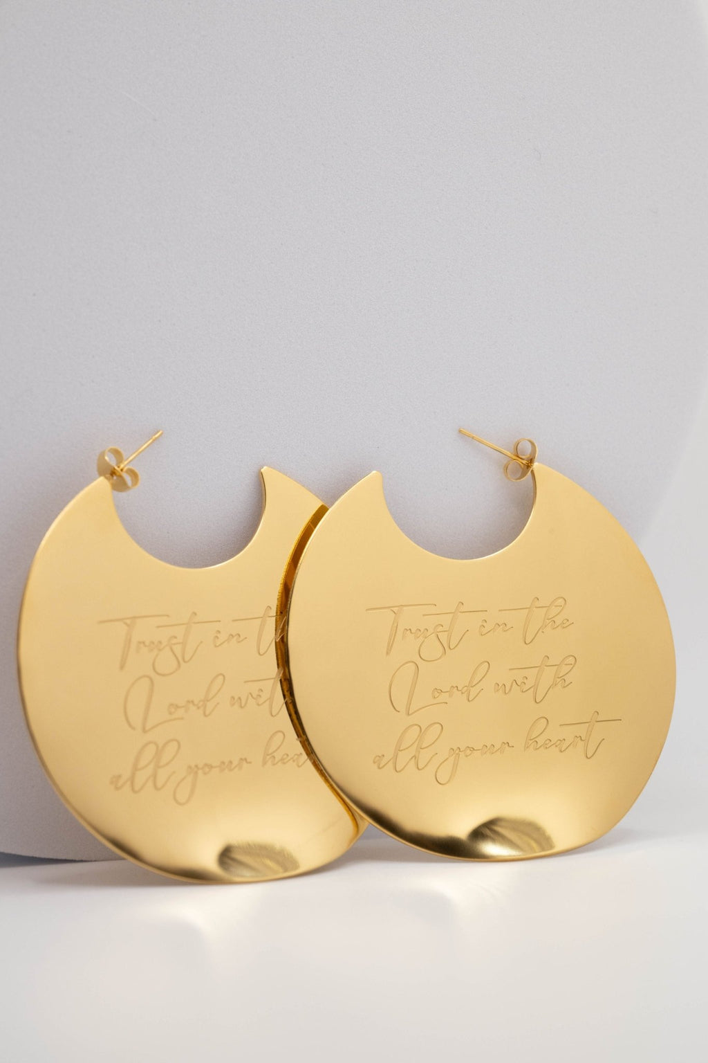 Trust In The Lord 18k Gold Plated Engraved Earrings - A Meaningful Mood